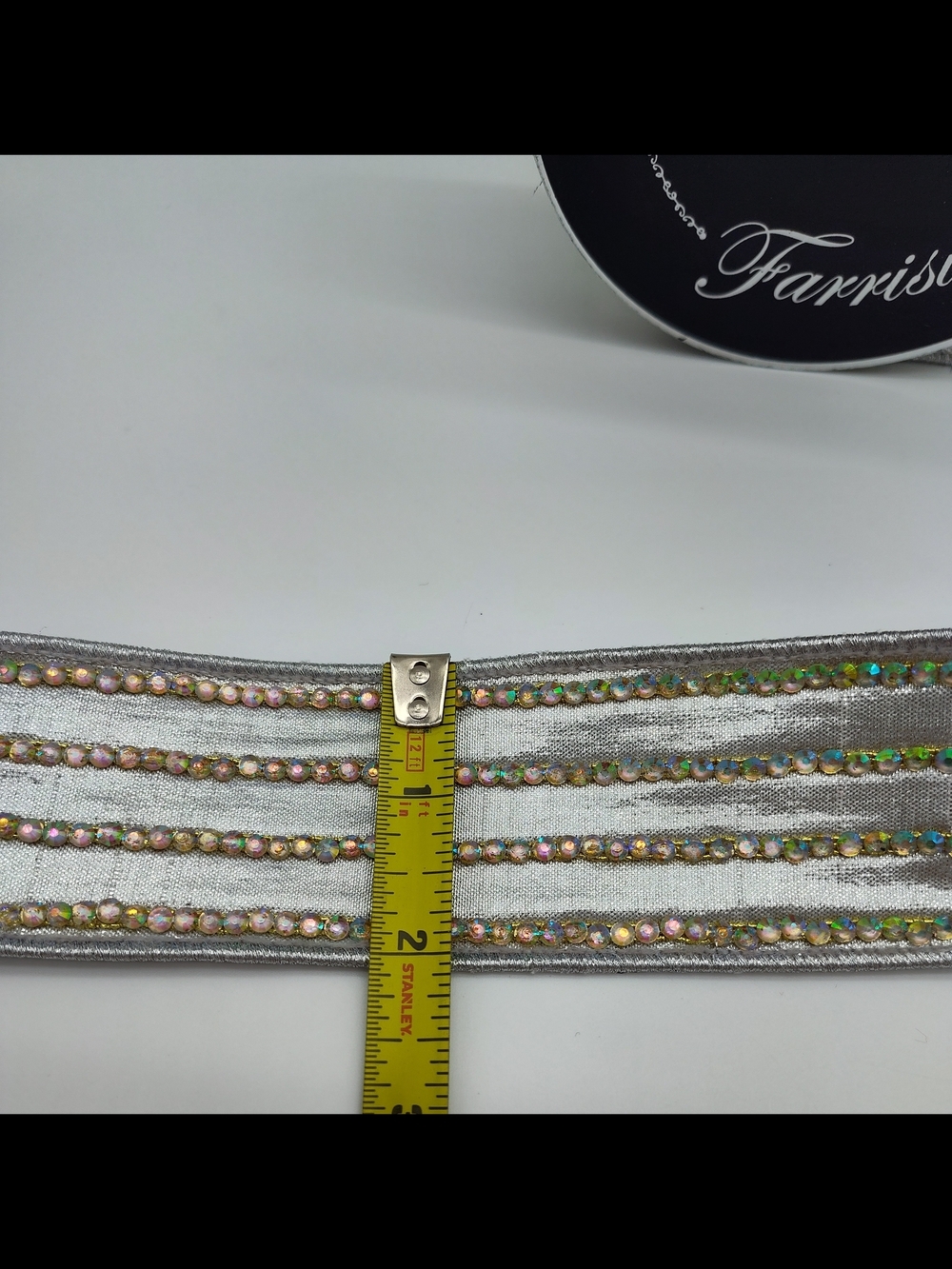 FARRISILK Iridescent Crystal Stripe Silver Wired Ribbon 1.75" 5 Yards NWT - Picture 6 of 6